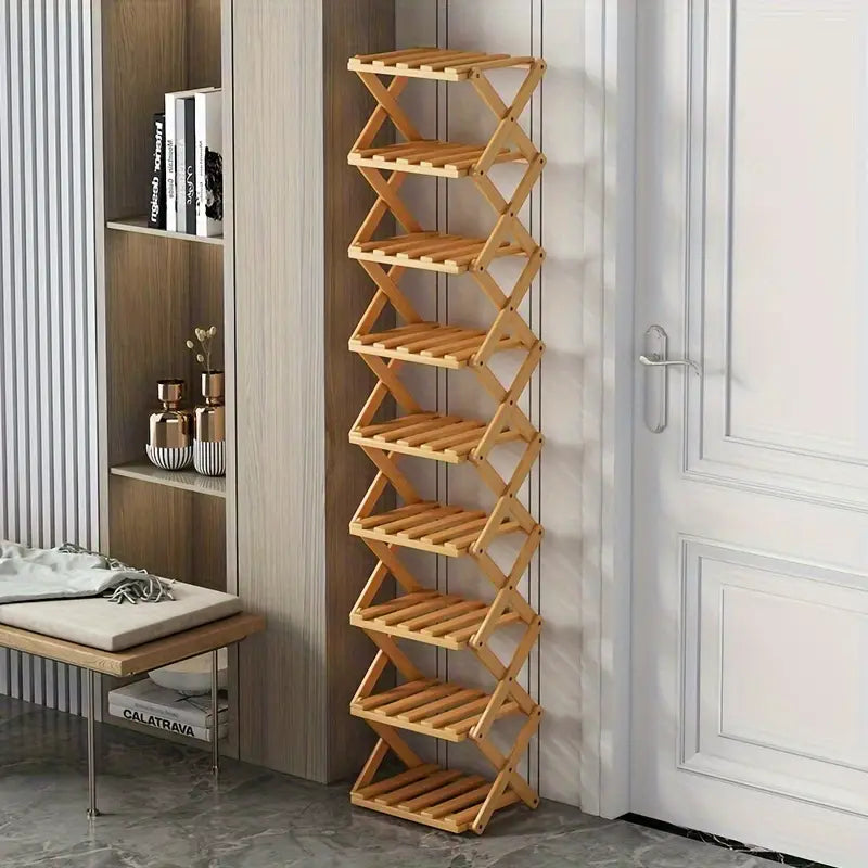 Étagère à chaussures pliable en bambou