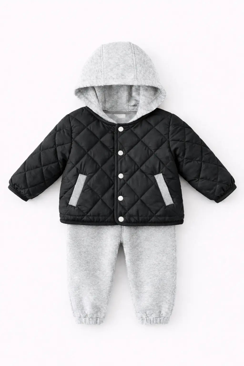Ensemble Bébé Matelassé à Capuche – Veste & Pantalon Doublés