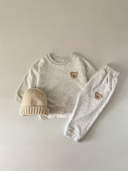 Ensemble Bébé Ourson – Sweat & Pantalon Gris Chiné