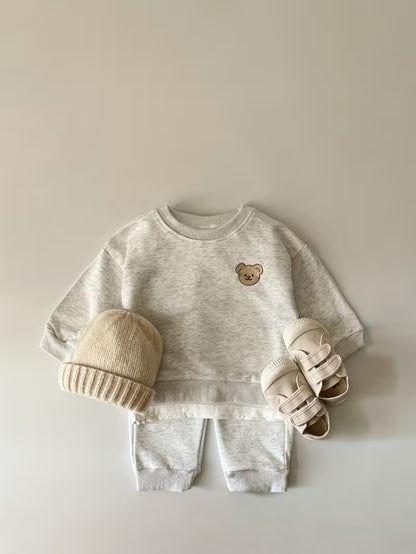 Ensemble Bébé Ourson – Sweat & Pantalon Gris Chiné