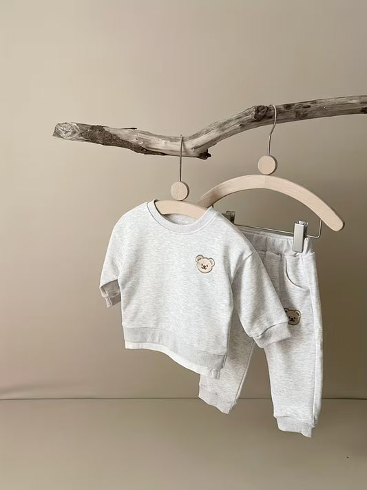 Ensemble Bébé Ourson – Sweat & Pantalon Gris Chiné