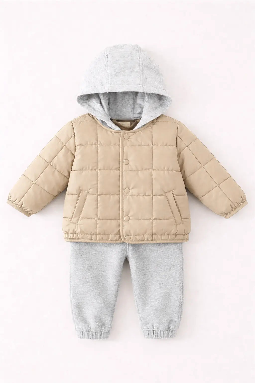 Ensemble Bébé Matelassé à Capuche – Veste & Pantalon Doublés