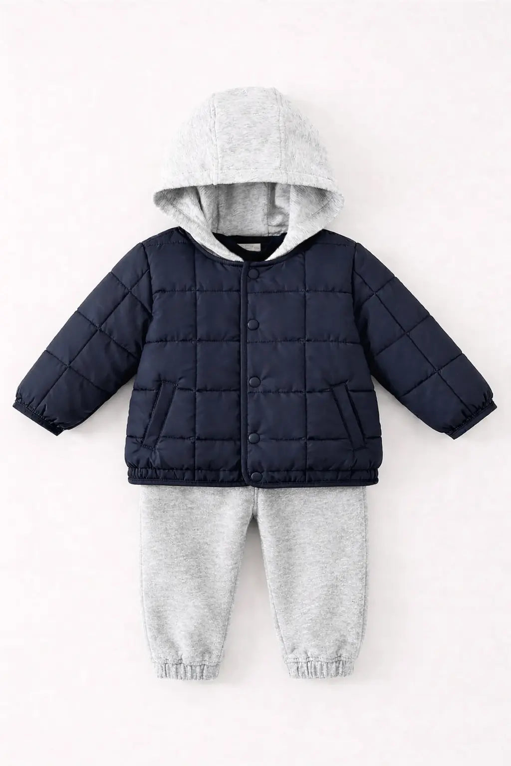 Ensemble Bébé Matelassé à Capuche – Veste & Pantalon Doublés