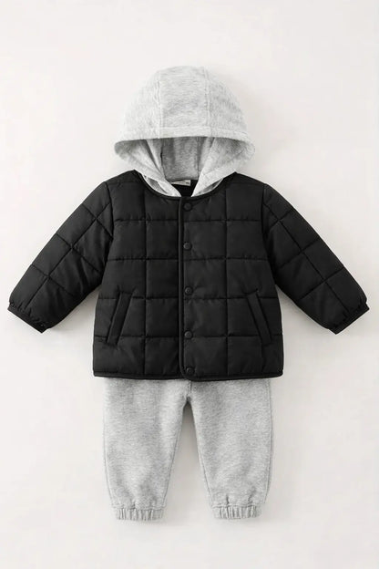 Ensemble Bébé Matelassé à Capuche – Veste & Pantalon Doublés