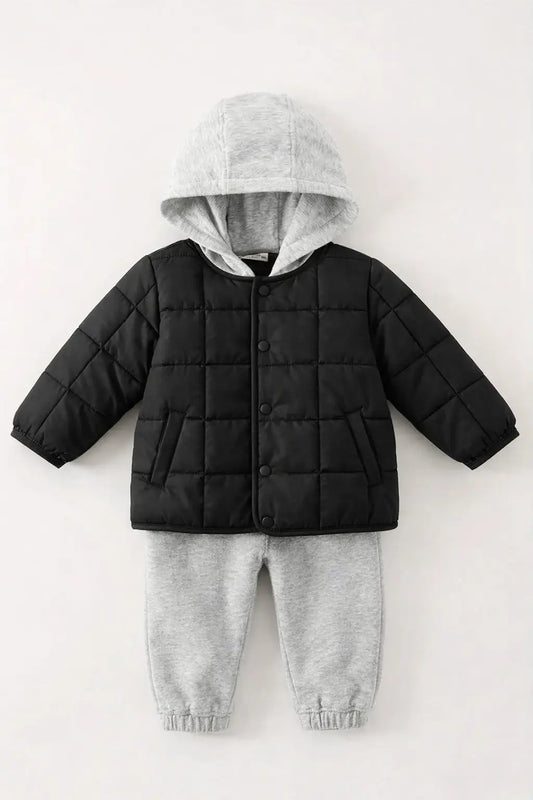 Ensemble Bébé Matelassé à Capuche – Veste & Pantalon Doublés