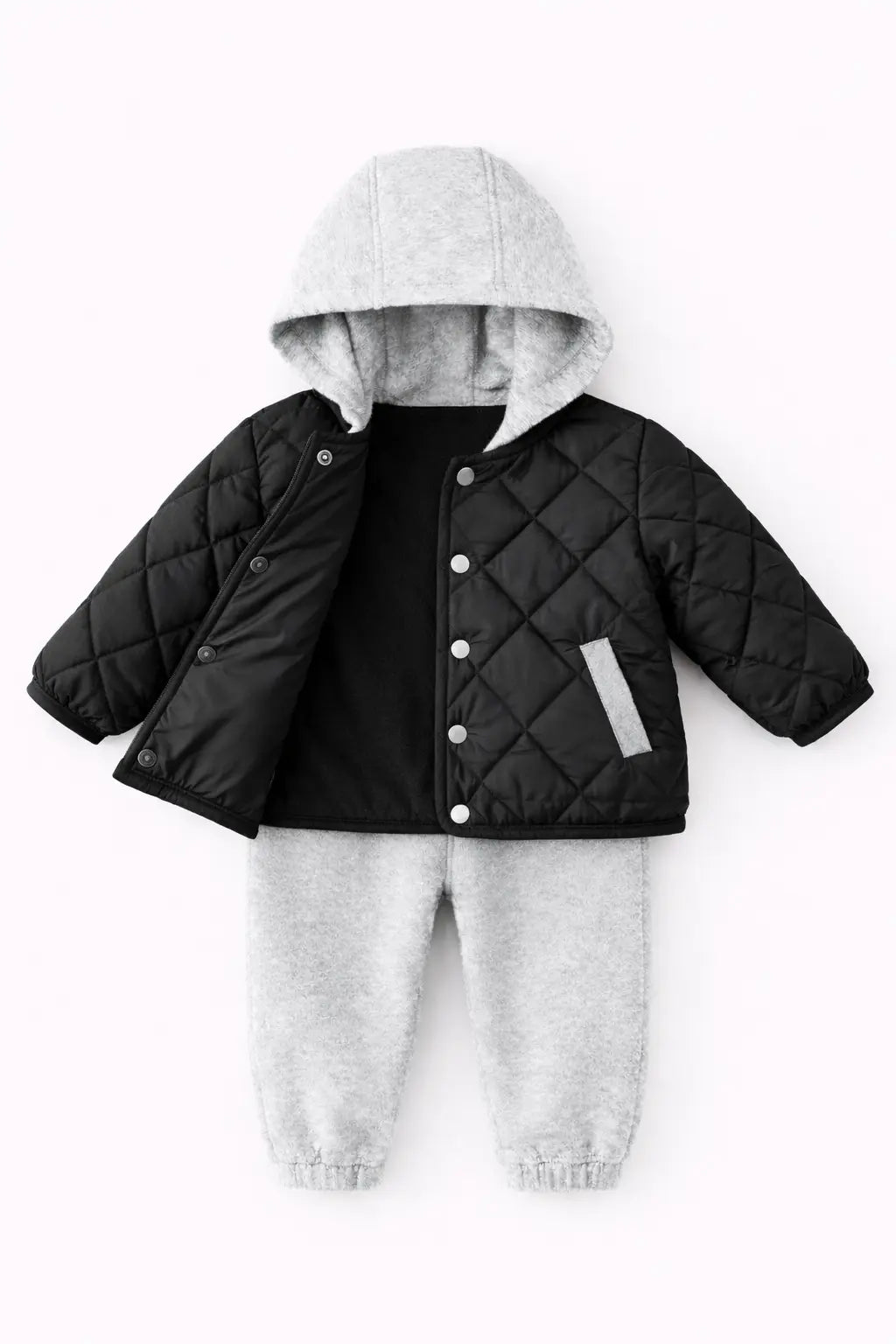 Ensemble Bébé Matelassé à Capuche – Veste & Pantalon Doublés