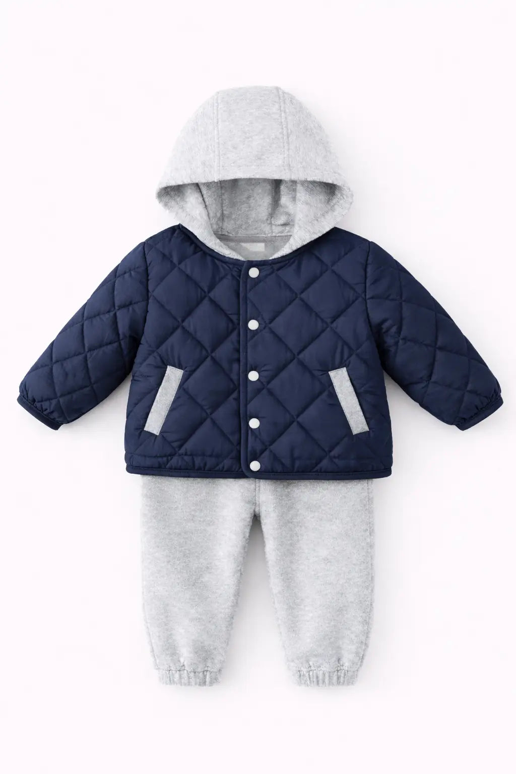 Ensemble Bébé Matelassé à Capuche – Veste & Pantalon Doublés