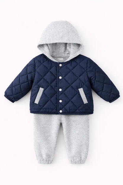 Ensemble Bébé Matelassé à Capuche – Veste & Pantalon Doublés