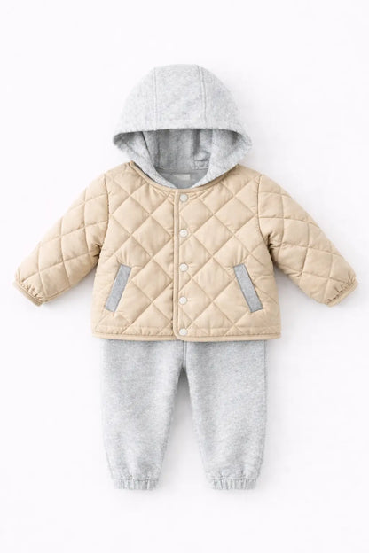 Ensemble Bébé Matelassé à Capuche – Veste & Pantalon Doublés