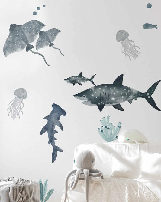 Raies, Méduses et Requin – Stickers muraux