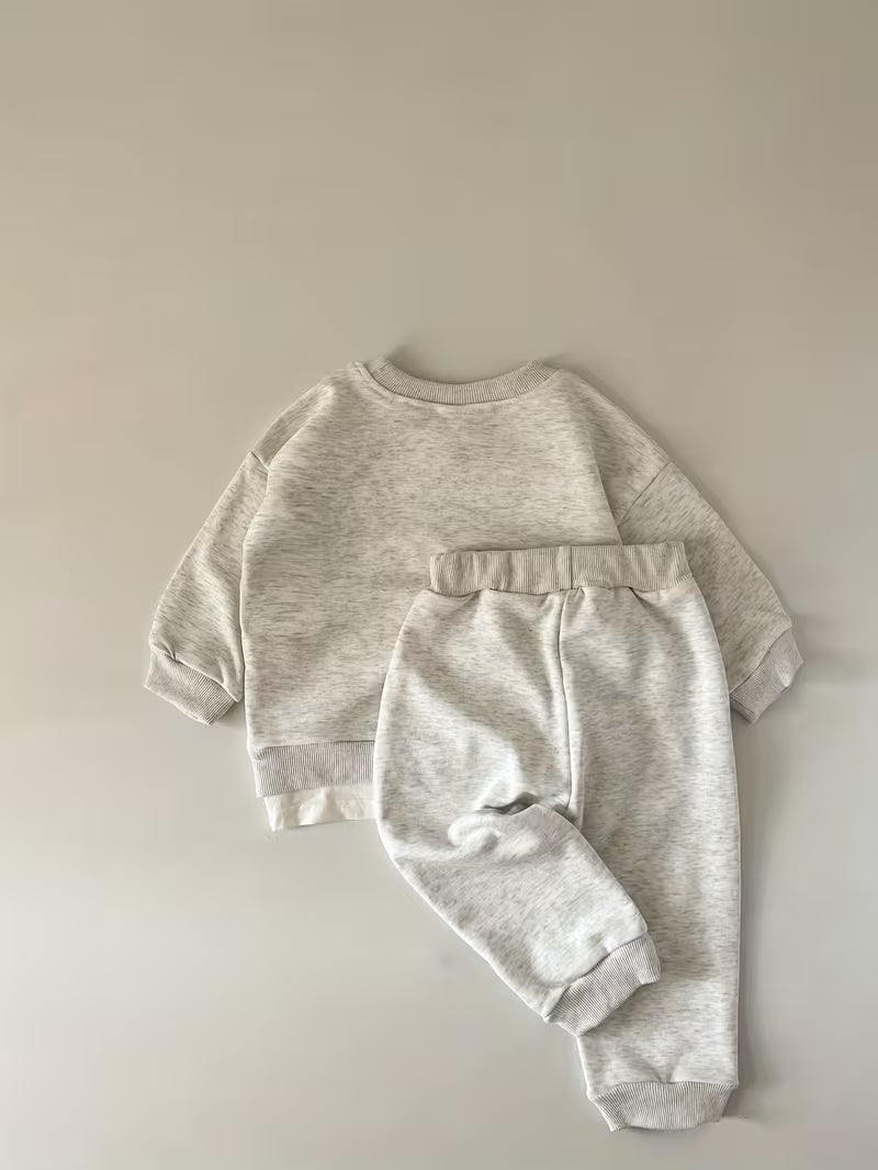 Ensemble Bébé Ourson – Sweat & Pantalon Gris Chiné