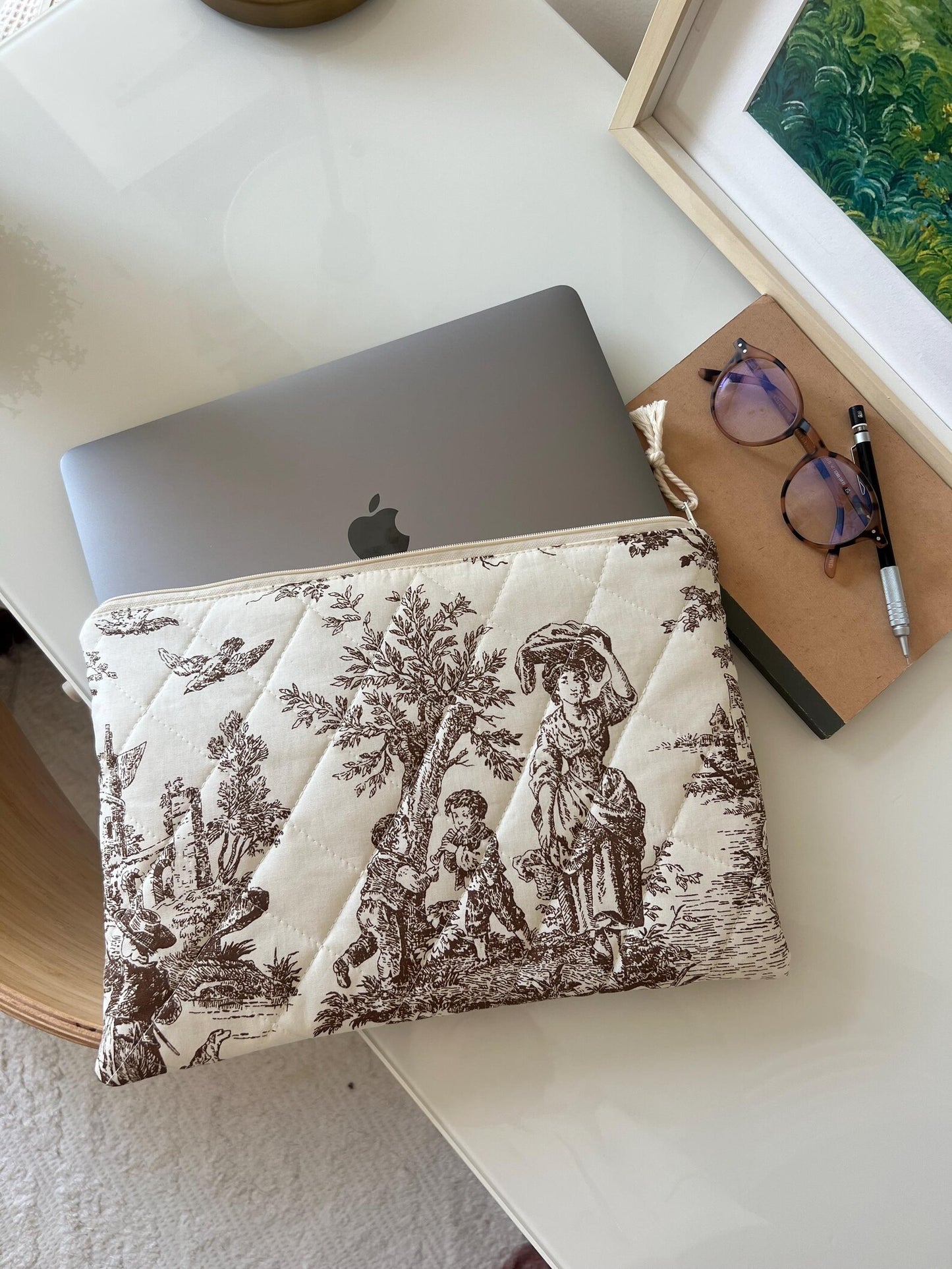Housse matelassée pour PC - Toile de Jouy