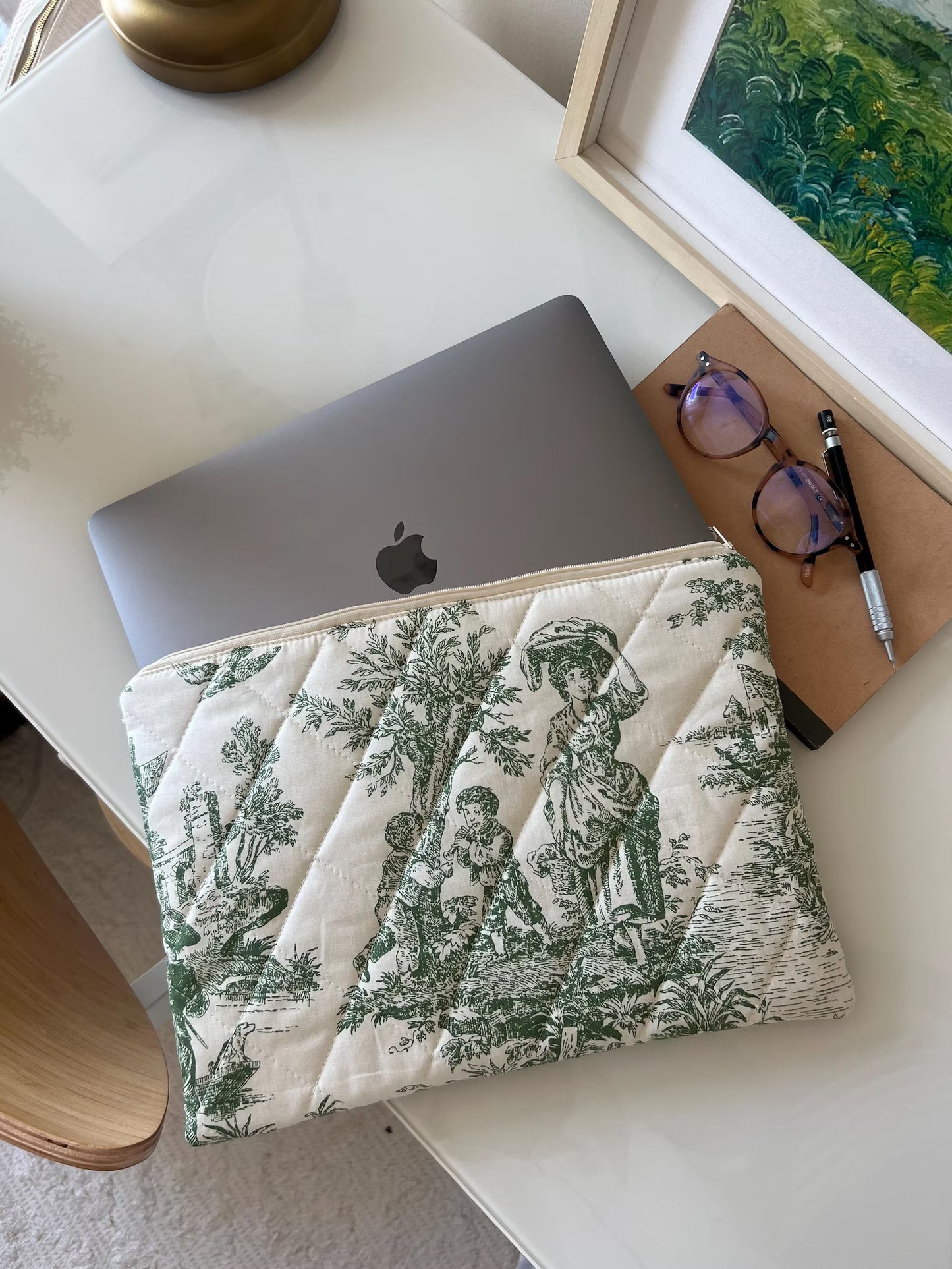 Housse matelassée pour PC - Toile de Jouy